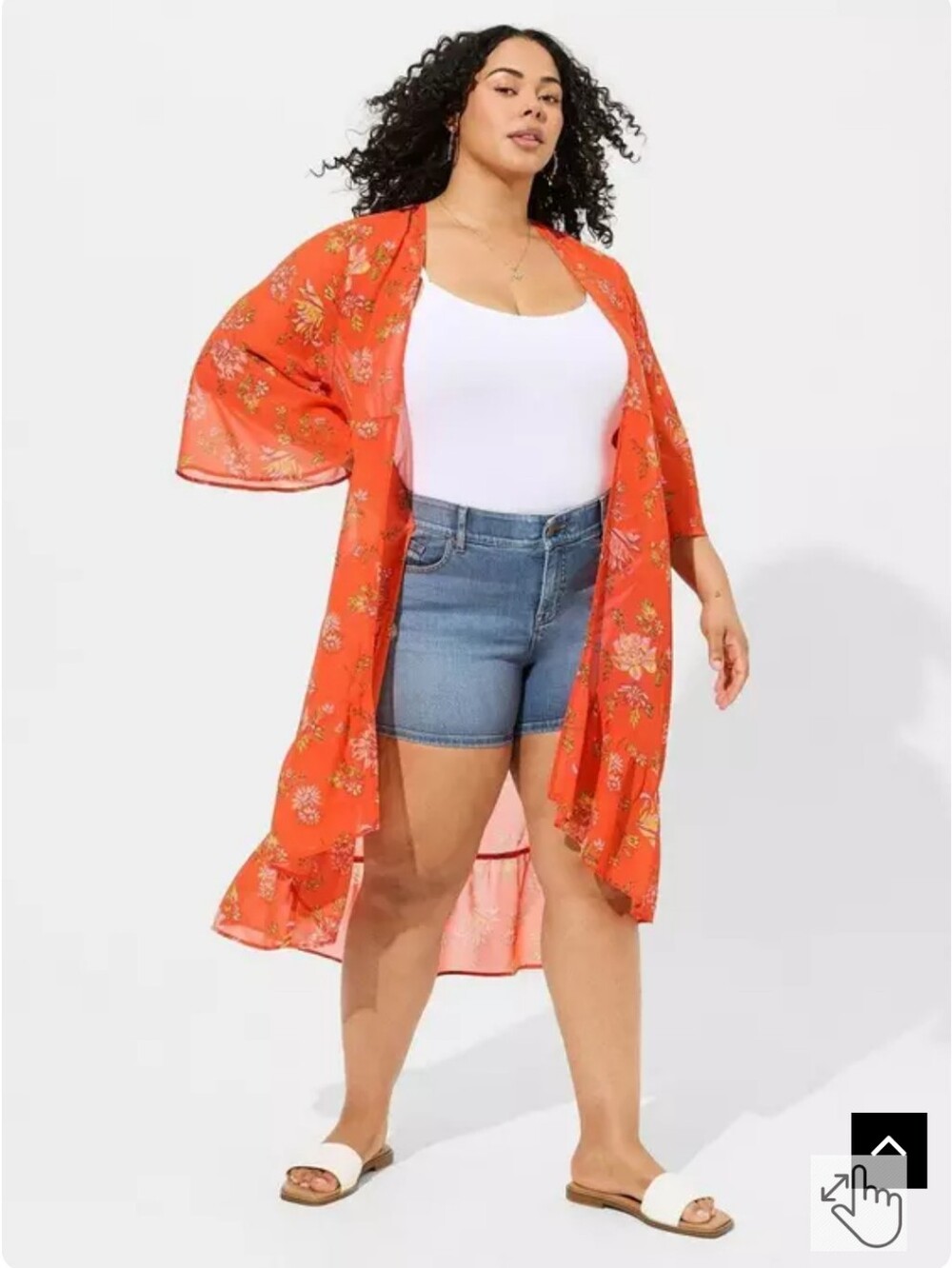 Torrid NEW Plus Size 2x: Chiffon Hi Low Print Mix Kimono Orange Floral